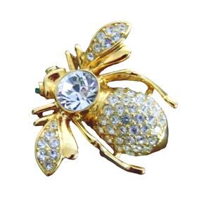 Joan Rivers April Bee Brooch Pin Pave Crystal Clear Sim Diamond Birthstone Vtg